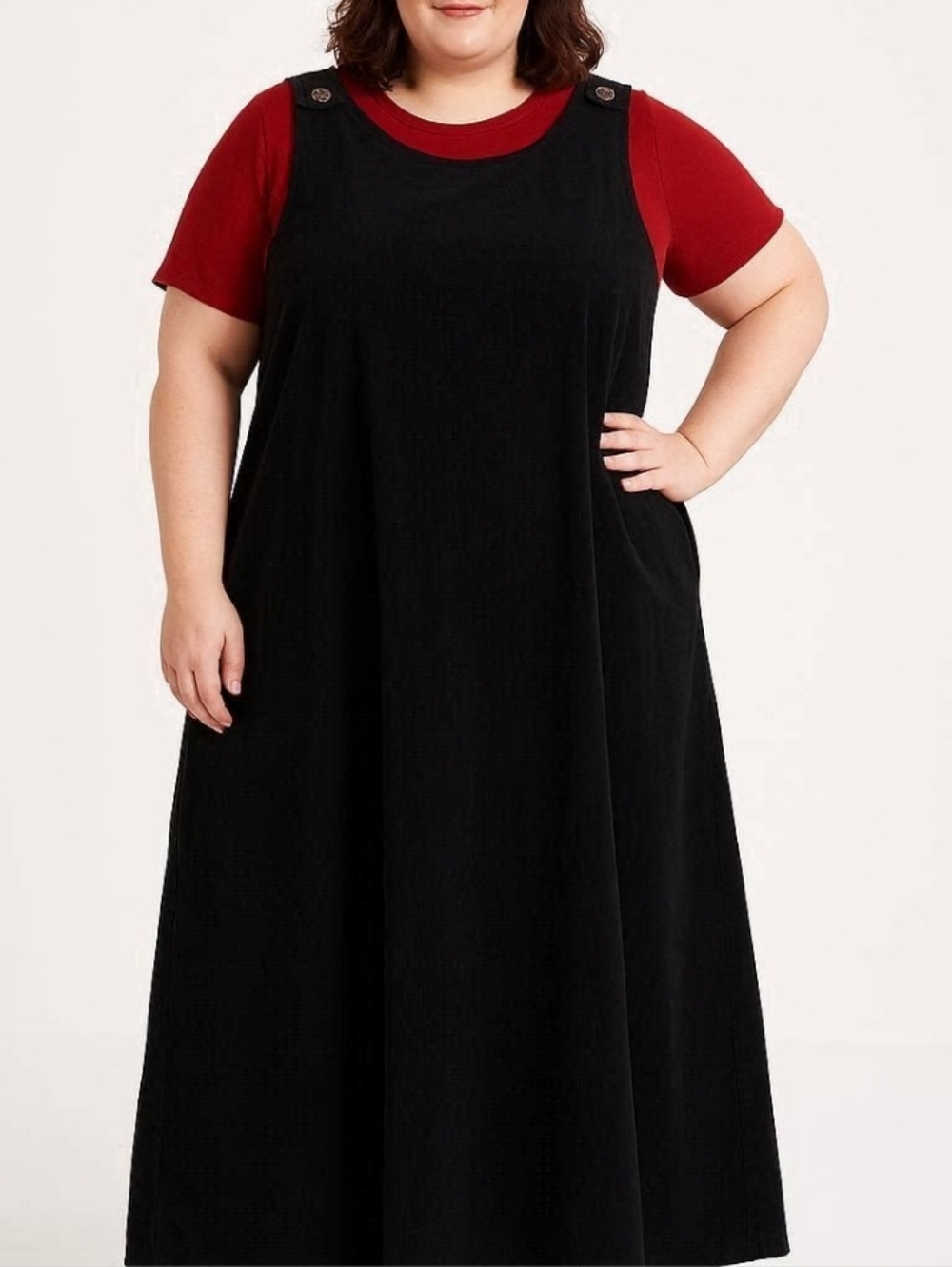 NWOT Black Corduroy Jumper Style Maxi Dress - Side Pockets - Modest - size 3X